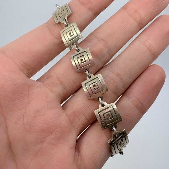 VTG Sterling Silver 925 Greek Key Design Chain Bracelet Size 7.25" Length - Picture 5 of 8